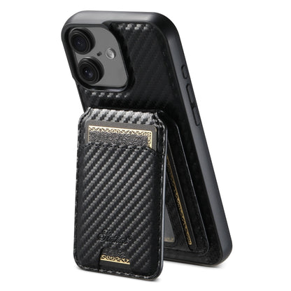 For iPhone 16 Suteni TXWH18 Carbon Fiber Texture Detachable Wallet MagSafe Phone Case(Black) - iPhone 16 Cases by Suteni | Online Shopping South Africa | PMC Jewellery | Buy Now Pay Later Mobicred