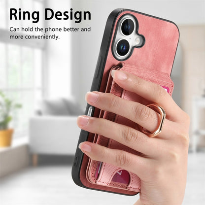 For iPhone 16 Retro Splitable Magnetic Stand Card Bag Leather Phone Case(Pink) - iPhone 16 Cases by PMC Jewellery | Online Shopping South Africa | PMC Jewellery | Buy Now Pay Later Mobicred