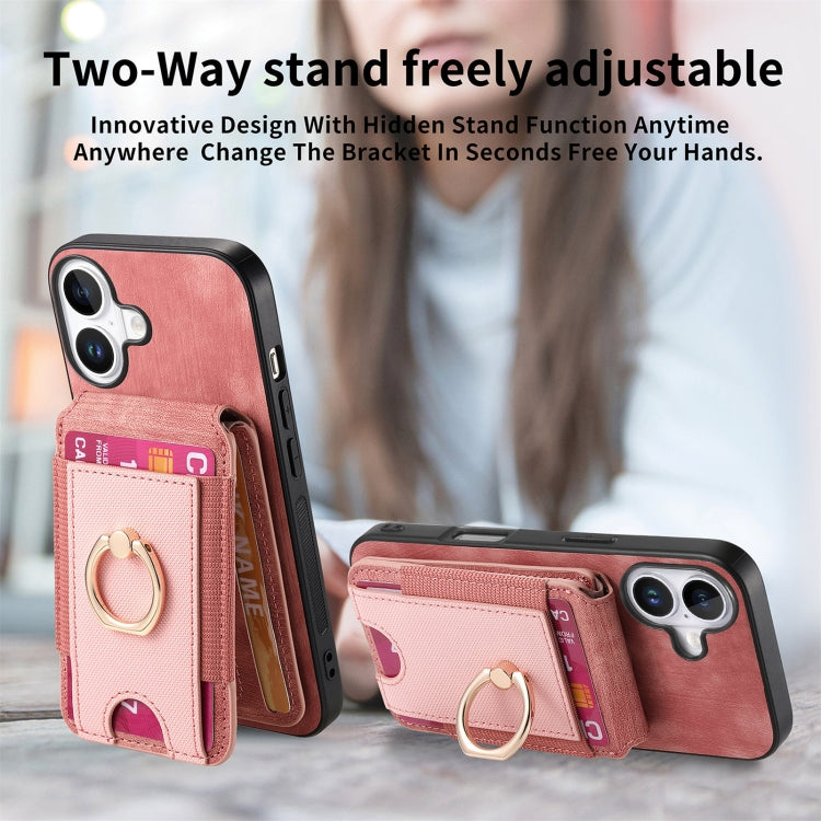 For iPhone 16 Retro Splitable Magnetic Stand Card Bag Leather Phone Case(Pink) - iPhone 16 Cases by PMC Jewellery | Online Shopping South Africa | PMC Jewellery | Buy Now Pay Later Mobicred