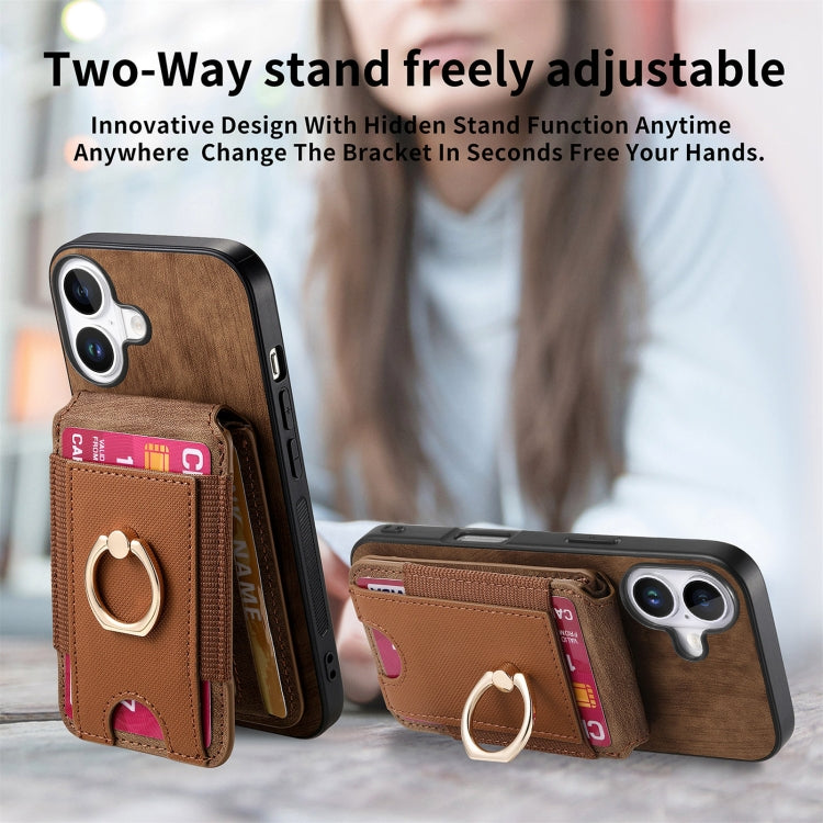 For iPhone 16 Retro Splitable Magnetic Stand Card Bag Leather Phone Case(Brown) - iPhone 16 Cases by PMC Jewellery | Online Shopping South Africa | PMC Jewellery | Buy Now Pay Later Mobicred