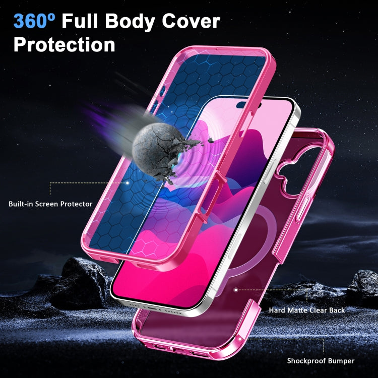 For iPhone 16 Plus Frosted Skin Feel MagSafe Holder 360 Full Body Phone Case(Rose Red) - iPhone 16 Plus Cases by PMC Jewellery | Online Shopping South Africa | PMC Jewellery | Buy Now Pay Later Mobicred