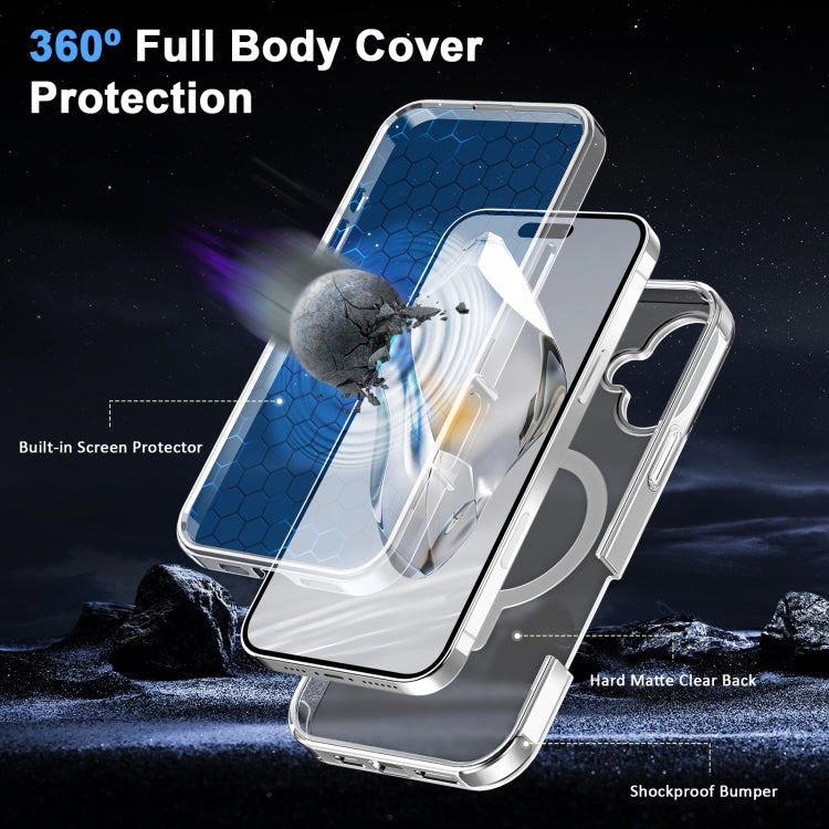 For iPhone 16 Frosted Skin Feel MagSafe Holder 360 Full Body Phone Case(Transparent) - iPhone 16 Cases by PMC Jewellery | Online Shopping South Africa | PMC Jewellery | Buy Now Pay Later Mobicred