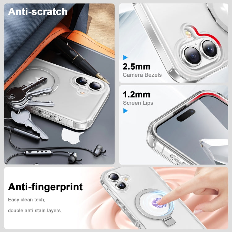 For iPhone 16 Frosted Skin Feel MagSafe Holder 360 Full Body Phone Case(Transparent) - iPhone 16 Cases by PMC Jewellery | Online Shopping South Africa | PMC Jewellery | Buy Now Pay Later Mobicred