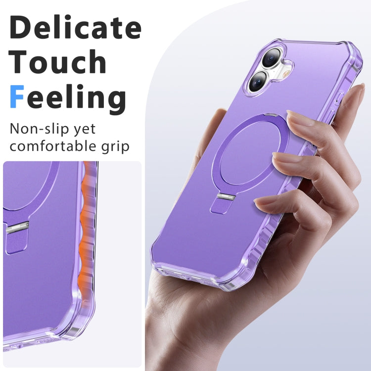 For iPhone 16 Solid Color Wave MagSafe Holder Phone Case(Purple) - iPhone 16 Cases by PMC Jewellery | Online Shopping South Africa | PMC Jewellery | Buy Now Pay Later Mobicred