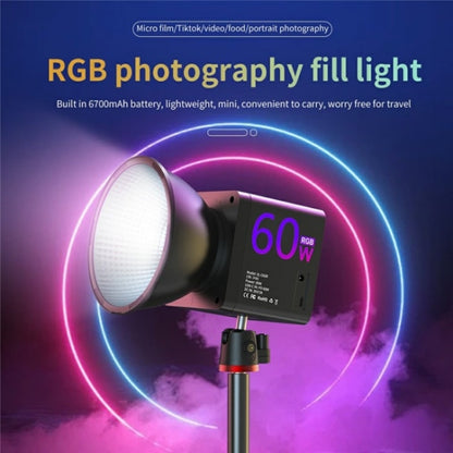 C60R 60W RGB Stage Lamp Professional Video Photography COB Fill Light With 8 Batteries, Plug:US Plug - Selfie Light by PMC Jewellery | Online Shopping South Africa | PMC Jewellery | Buy Now Pay Later Mobicred