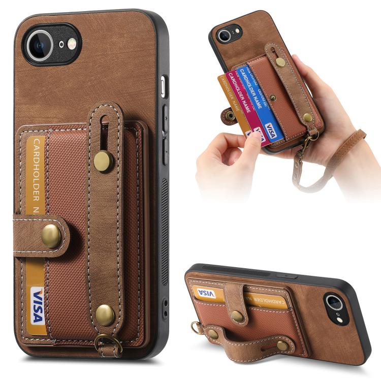 For iPhone 16e Retro Cross Wristband Wallet Leather Back Phone Case(Brown) - iPhone 16e Cases by PMC TechLife | Online Shopping South Africa | PMC TechLife | Buy Now Pay Later Mobicred