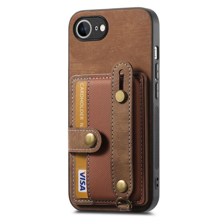 For iPhone 16e Retro Cross Wristband Wallet Leather Back Phone Case(Brown) - iPhone 16e Cases by PMC TechLife | Online Shopping South Africa | PMC TechLife | Buy Now Pay Later Mobicred