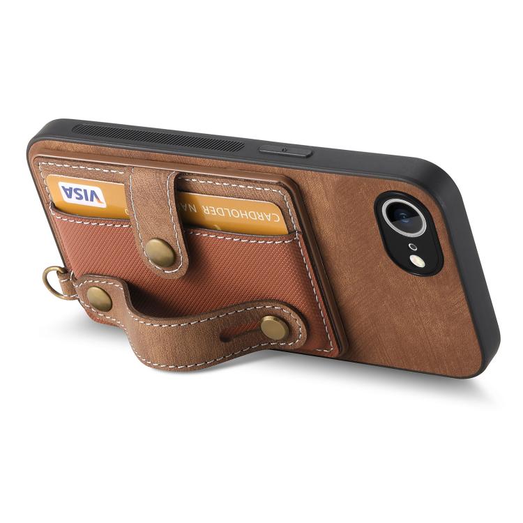 For iPhone 16e Retro Cross Wristband Wallet Leather Back Phone Case(Brown) - iPhone 16e Cases by PMC TechLife | Online Shopping South Africa | PMC TechLife | Buy Now Pay Later Mobicred