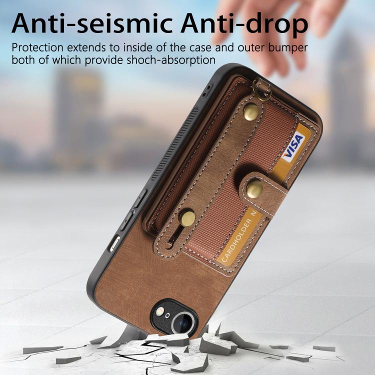 For iPhone 16e Retro Cross Wristband Wallet Leather Back Phone Case(Brown) - iPhone 16e Cases by PMC TechLife | Online Shopping South Africa | PMC TechLife | Buy Now Pay Later Mobicred