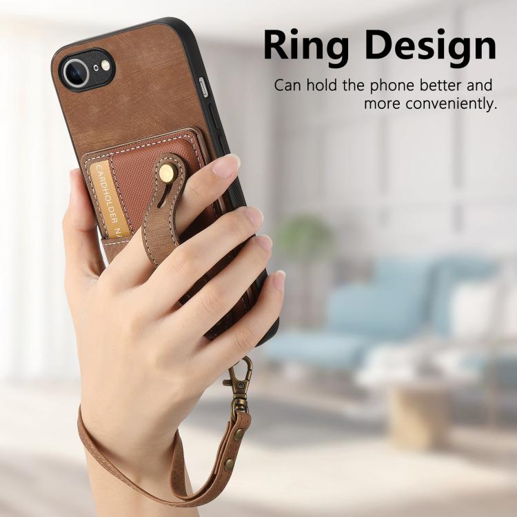 For iPhone 16e Retro Cross Wristband Wallet Leather Back Phone Case(Brown) - iPhone 16e Cases by PMC TechLife | Online Shopping South Africa | PMC TechLife | Buy Now Pay Later Mobicred