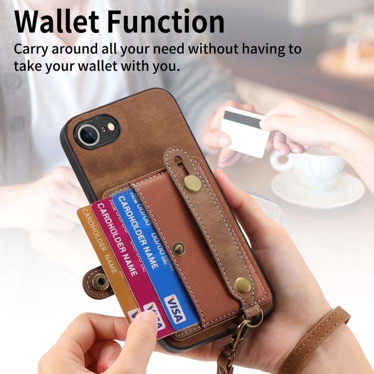 For iPhone 16e Retro Cross Wristband Wallet Leather Back Phone Case(Brown) - iPhone 16e Cases by PMC TechLife | Online Shopping South Africa | PMC TechLife | Buy Now Pay Later Mobicred