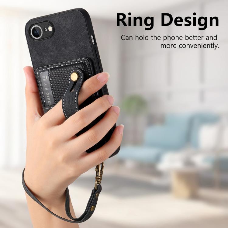 For iPhone 16e Retro Cross Wristband Wallet Leather Back Phone Case(Black) - iPhone 16e Cases by PMC TechLife | Online Shopping South Africa | PMC TechLife | Buy Now Pay Later Mobicred