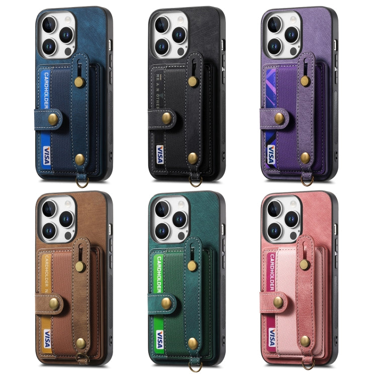 For iPhone 16e Retro Cross Wristband Wallet Leather Back Phone Case(Green) - iPhone 16e Cases by PMC TechLife | Online Shopping South Africa | PMC TechLife | Buy Now Pay Later Mobicred