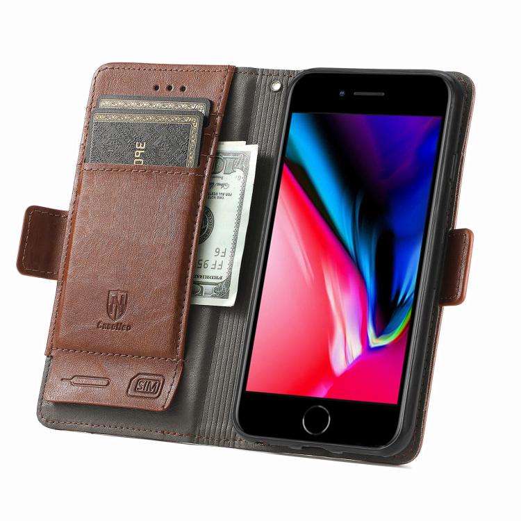 For iPhone 16e CaseNeo Splicing Dual Magnetic Buckle Leather Phone Case(Brown) - iPhone 16e Cases by PMC TechLife | Online Shopping South Africa | PMC TechLife | Buy Now Pay Later Mobicred