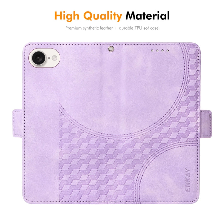 For iPhone 16e ENKAY Embossed Rhombus Starry Leather Phone Case with Screen Film(Black) - iPhone 16e Cases by ENKAY | Online Shopping South Africa | PMC TechLife | Buy Now Pay Later Mobicred