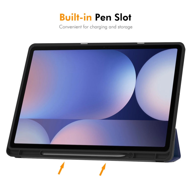 For Samsung Galaxy Tab S10 Ultra / S9 Ultra ENKAY Tri-fold Custer Texture TPU Leather Smart Tablet Case with Pen Slot(Black) - Galaxy Tab S9 Ultra Cases by ENKAY | Online Shopping South Africa | PMC Jewellery | Buy Now Pay Later Mobicred