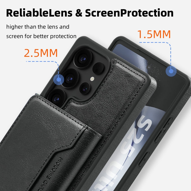 For Samsung Galaxy S25 Ultra 5G Shield Multi-functional MagSafe Card Bag Phone Case(Black) - free shipping - PMC Jewellery - Order now!