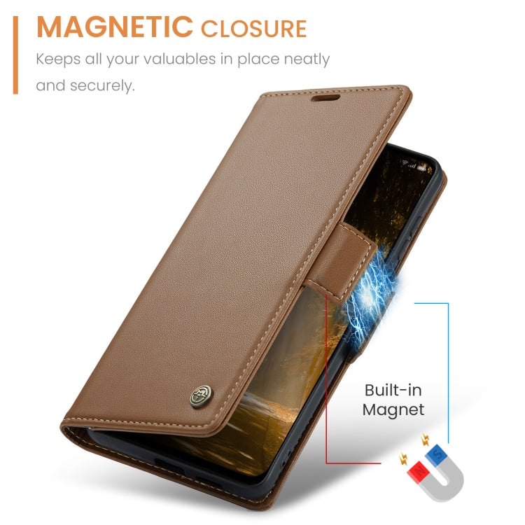 For OPPO Reno12 F /12 FS 5G CaseMe 023 Butterfly Buckle Litchi Texture RFID Anti-theft Leather Phone Case(Brown) - Reno12 F Cases by CaseMe | Online Shopping South Africa | PMC Jewellery | Buy Now Pay Later Mobicred