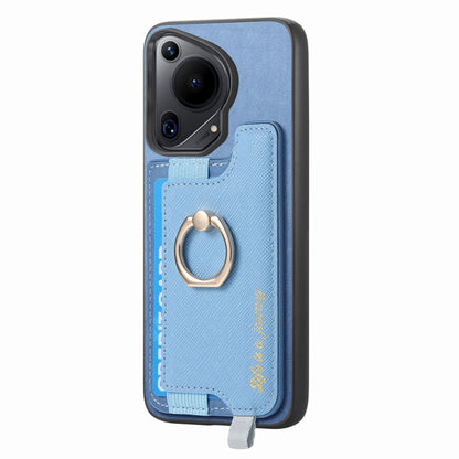 For Huawei Pura 70 Retro Magsafe Cross Leather Ring Holder Card Bag Phone Case(Blue) - Huawei Cases by PMC Jewellery | Online Shopping South Africa | PMC Jewellery | Buy Now Pay Later Mobicred