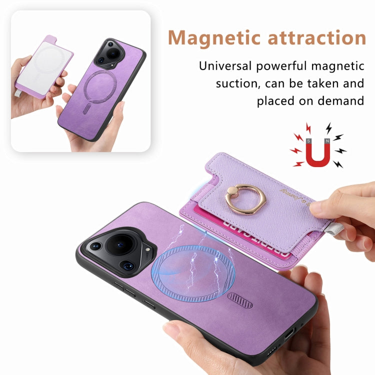 For Huawei Pura 70 Retro Magsafe Cross Leather Ring Holder Card Bag Phone Case(Purple) - Huawei Cases by PMC Jewellery | Online Shopping South Africa | PMC Jewellery | Buy Now Pay Later Mobicred