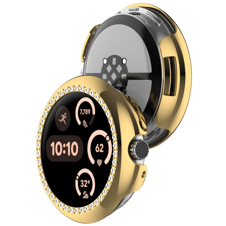 For Google Pixel Watch Diamond Electroplated PC Half Coverage Watch Protective Case(Gold) - Watch Cases by PMC TechLife | Online Shopping South Africa | PMC TechLife | Buy Now Pay Later Mobicred