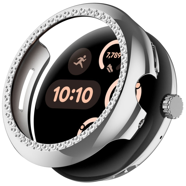 For Google Pixel Watch 3 45mm Diamond Electroplated PC Half Coverage Watch Protective Case(Silver) - Watch Cases by PMC TechLife | Online Shopping South Africa | PMC TechLife | Buy Now Pay Later Mobicred