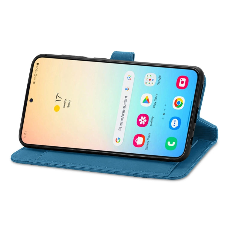 For Samsung Galaxy S25+ 5G Embossed Flower Zipper Leather Phone Case(Blue) - Galaxy S25+ 5G Cases by PMC TechLife | Online Shopping South Africa | PMC TechLife | Buy Now Pay Later Mobicred