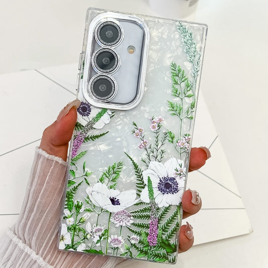 For Samsung Galaxy S25 5G Electroplating Flowers Plants Texture TPU Phone Case(Green Plants FL5) - Galaxy S25 5G Cases by PMC Jewellery | Online Shopping South Africa | PMC Jewellery | Buy Now Pay Later Mobicred