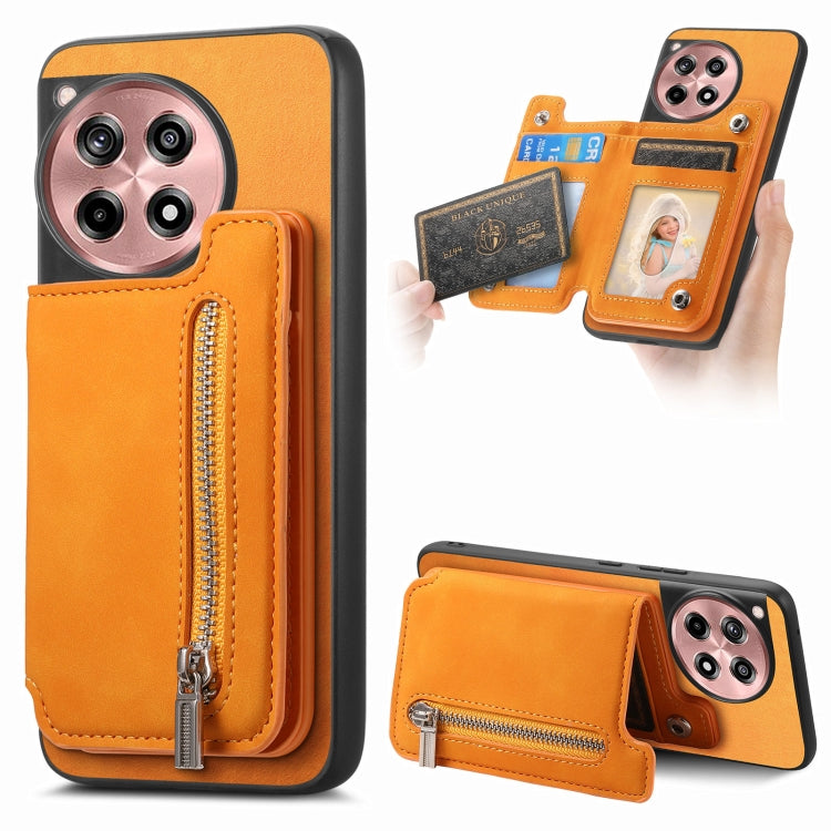 For OnePlus Ace 3 5G / 12R 5G Retro MagSafe Zipper Wallet Card Bag Back Phone Case(Yellow) - OnePlus Cases by PMC TechLife | Online Shopping South Africa | PMC TechLife | Buy Now Pay Later Mobicred
