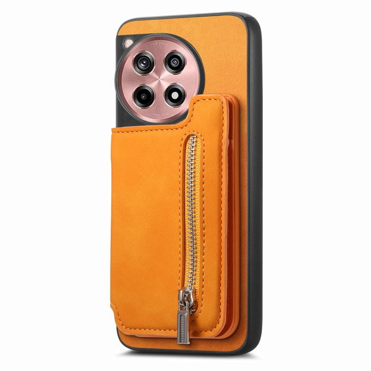 For OnePlus Ace 3 5G / 12R 5G Retro MagSafe Zipper Wallet Card Bag Back Phone Case(Yellow) - OnePlus Cases by PMC TechLife | Online Shopping South Africa | PMC TechLife | Buy Now Pay Later Mobicred