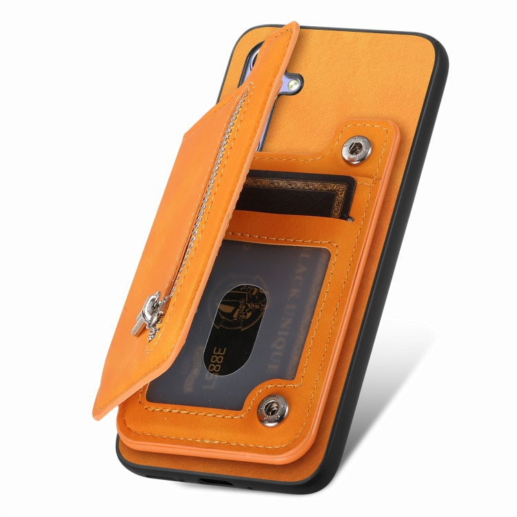 For OnePlus Ace 3 5G / 12R 5G Retro MagSafe Zipper Wallet Card Bag Back Phone Case(Yellow) - OnePlus Cases by PMC TechLife | Online Shopping South Africa | PMC TechLife | Buy Now Pay Later Mobicred