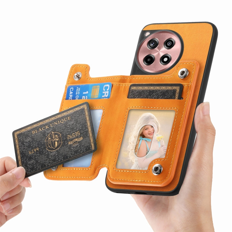 For OnePlus Ace 3 5G / 12R 5G Retro MagSafe Zipper Wallet Card Bag Back Phone Case(Yellow) - OnePlus Cases by PMC TechLife | Online Shopping South Africa | PMC TechLife | Buy Now Pay Later Mobicred
