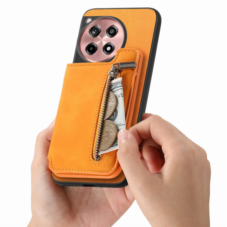 For OnePlus Ace 3 5G / 12R 5G Retro MagSafe Zipper Wallet Card Bag Back Phone Case(Yellow) - OnePlus Cases by PMC TechLife | Online Shopping South Africa | PMC TechLife | Buy Now Pay Later Mobicred