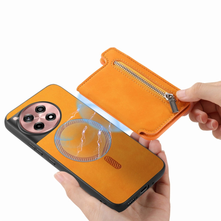 For OnePlus Ace 3 5G / 12R 5G Retro MagSafe Zipper Wallet Card Bag Back Phone Case(Yellow) - OnePlus Cases by PMC TechLife | Online Shopping South Africa | PMC TechLife | Buy Now Pay Later Mobicred