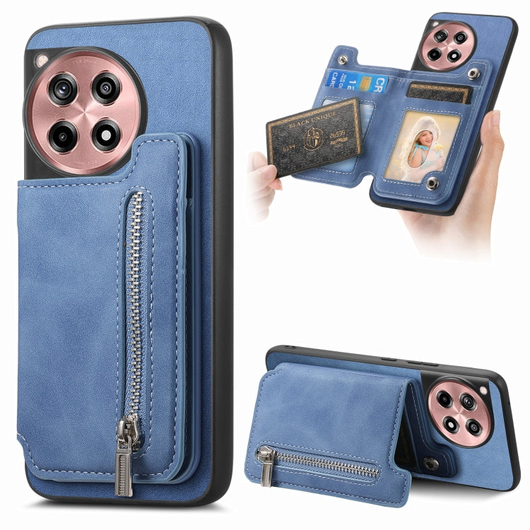 For OnePlus Ace 3 5G / 12R 5G Retro MagSafe Zipper Wallet Card Bag Back Phone Case(Blue) - OnePlus Cases by PMC TechLife | Online Shopping South Africa | PMC TechLife | Buy Now Pay Later Mobicred