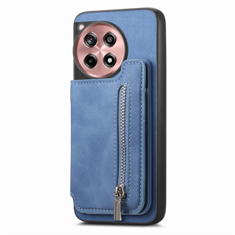 For OnePlus Ace 3 5G / 12R 5G Retro MagSafe Zipper Wallet Card Bag Back Phone Case(Blue) - OnePlus Cases by PMC TechLife | Online Shopping South Africa | PMC TechLife | Buy Now Pay Later Mobicred
