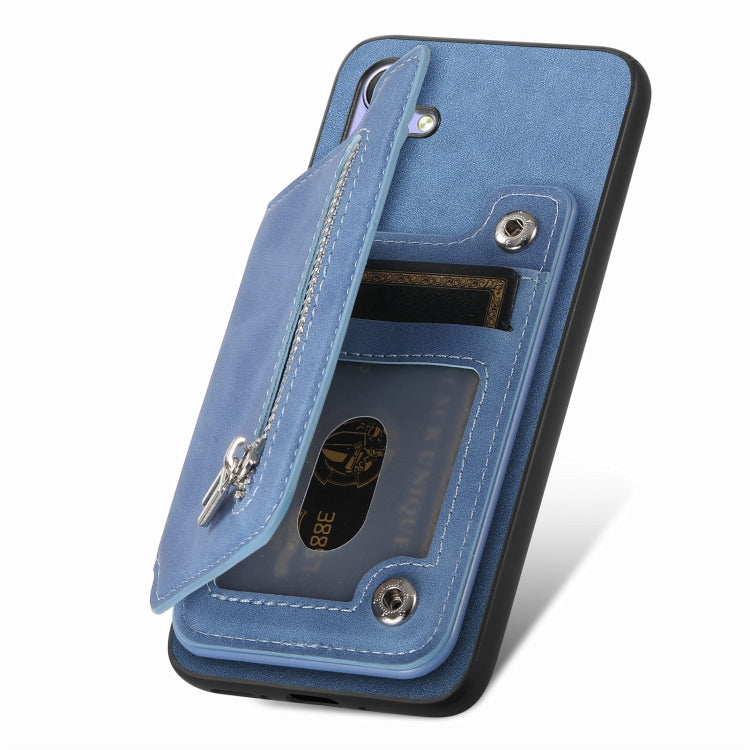 For OnePlus Ace 3 5G / 12R 5G Retro MagSafe Zipper Wallet Card Bag Back Phone Case(Blue) - OnePlus Cases by PMC TechLife | Online Shopping South Africa | PMC TechLife | Buy Now Pay Later Mobicred