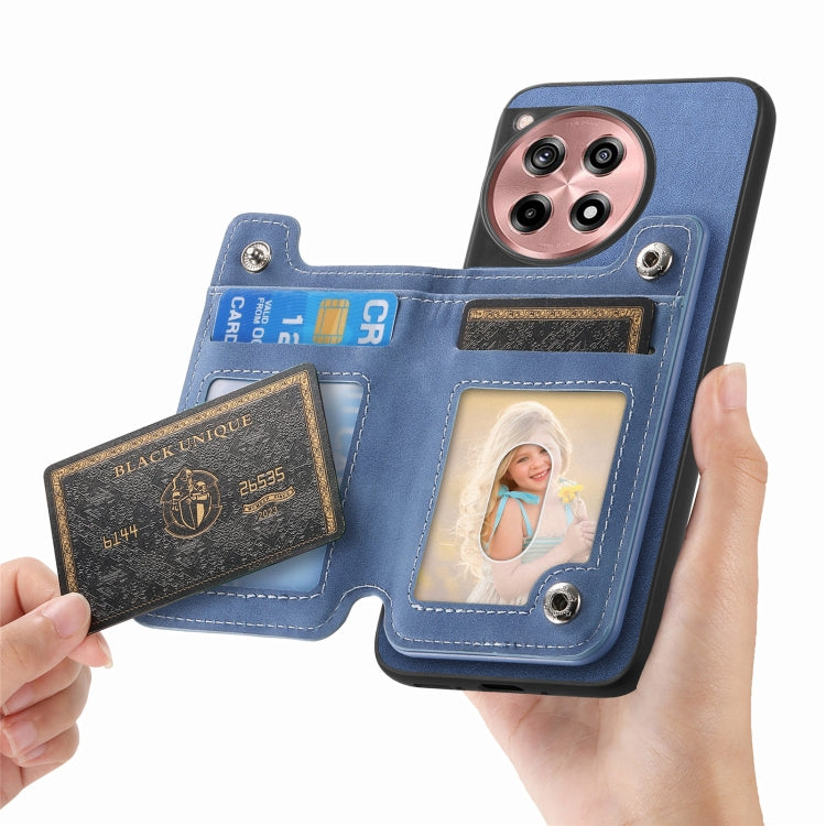 For OnePlus Ace 3 5G / 12R 5G Retro MagSafe Zipper Wallet Card Bag Back Phone Case(Blue) - OnePlus Cases by PMC TechLife | Online Shopping South Africa | PMC TechLife | Buy Now Pay Later Mobicred