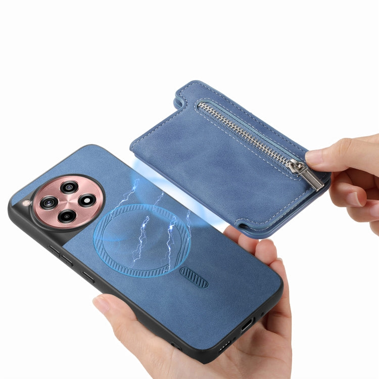 For OnePlus Ace 3 5G / 12R 5G Retro MagSafe Zipper Wallet Card Bag Back Phone Case(Blue) - OnePlus Cases by PMC TechLife | Online Shopping South Africa | PMC TechLife | Buy Now Pay Later Mobicred