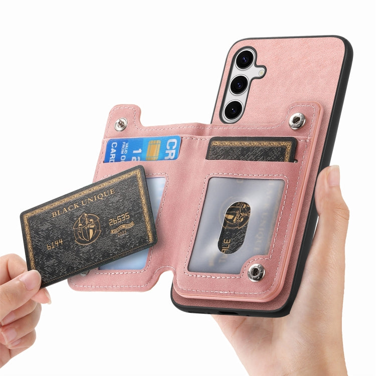 For Samsung Galaxy S25+ 5G Retro MagSafe Zipper Wallet Card Bag Back Phone Case(Pink) - Galaxy S25+ 5G Cases by PMC Jewellery | Online Shopping South Africa | PMC Jewellery | Buy Now Pay Later Mobicred