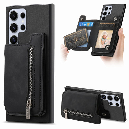 For Samsung Galaxy S25 Ultra 5G Retro MagSafe Zipper Wallet Card Bag Back Phone Case(Black) - Galaxy S25 Ultra 5G Cases by PMC Jewellery | Online Shopping South Africa | PMC Jewellery | Buy Now Pay Later Mobicred