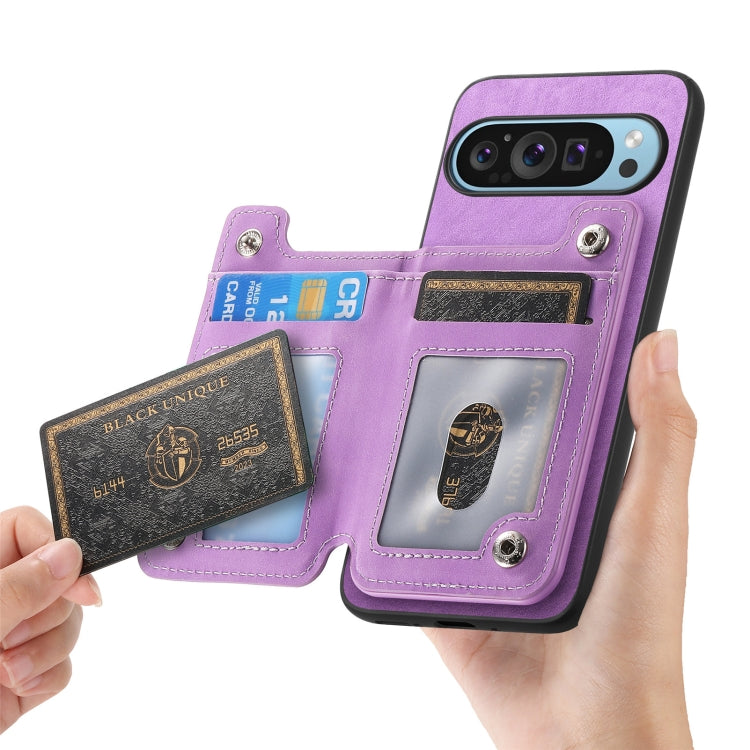 For Google Pixel 8 Pro Retro MagSafe Zipper Wallet Card Bag Back Phone Case(Purple) - Google Cases by PMC TechLife | Online Shopping South Africa | PMC TechLife | Buy Now Pay Later Mobicred