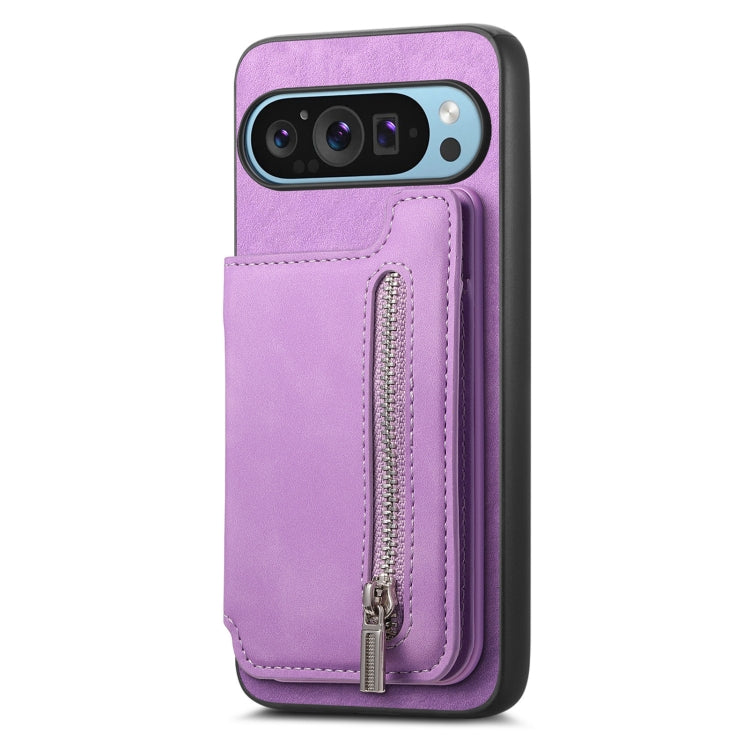 For Google Pixel 7 Retro MagSafe Zipper Wallet Card Bag Back Phone Case(Purple) - Google Cases by PMC TechLife | Online Shopping South Africa | PMC TechLife | Buy Now Pay Later Mobicred