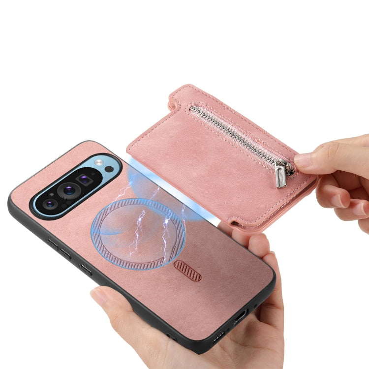 For Google Pixel 9 / 9 Pro Retro MagSafe Zipper Wallet Card Bag Back Phone Case(Pink) - free shipping - PMC TechLife - Order now!