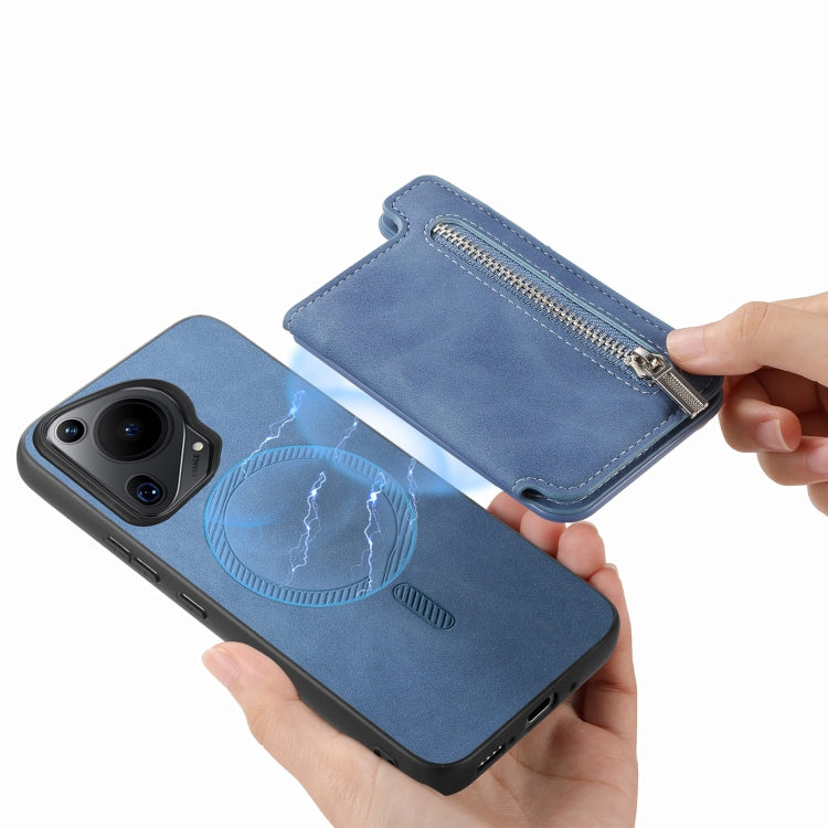 For Huawei nova 12 / 13 Retro MagSafe Zipper Wallet Card Bag Back Phone Case(Blue) - Huawei Cases by PMC TechLife | Online Shopping South Africa | PMC TechLife | Buy Now Pay Later Mobicred