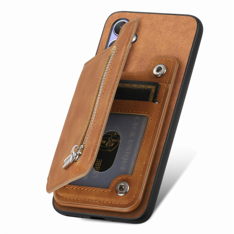 For Honor X50i Retro MagSafe Zipper Wallet Card Bag Back Phone Case(Brown) - Honor Cases by PMC TechLife | Online Shopping South Africa | PMC TechLife | Buy Now Pay Later Mobicred