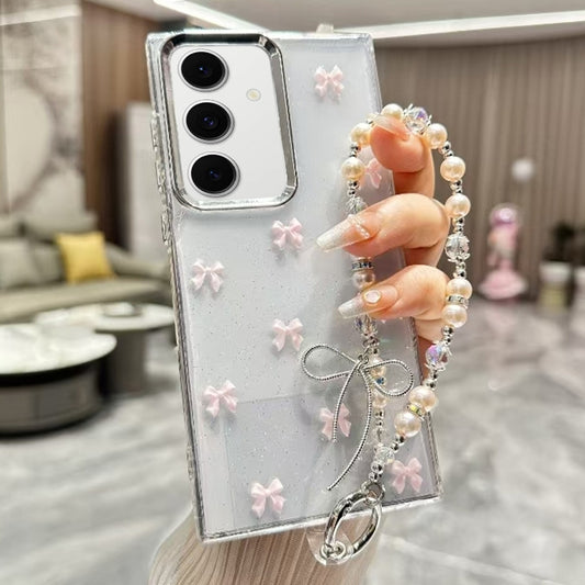 For Samsung Galaxy S25+ 5G Little Fresh Bow Bracelet Chain TPU Phone Case(Pink) - Galaxy S25+ 5G Cases by PMC Jewellery | Online Shopping South Africa | PMC Jewellery | Buy Now Pay Later Mobicred