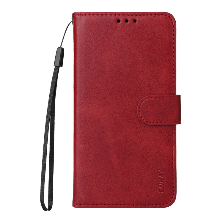 For Samsung Galaxy S25 Ultra 5G ENKAY Card Wallet Calf Texture Leather Phone Case with Screen Film(Red) - Galaxy S25 Ultra 5G Cases by ENKAY | Online Shopping South Africa | PMC Jewellery | Buy Now Pay Later Mobicred