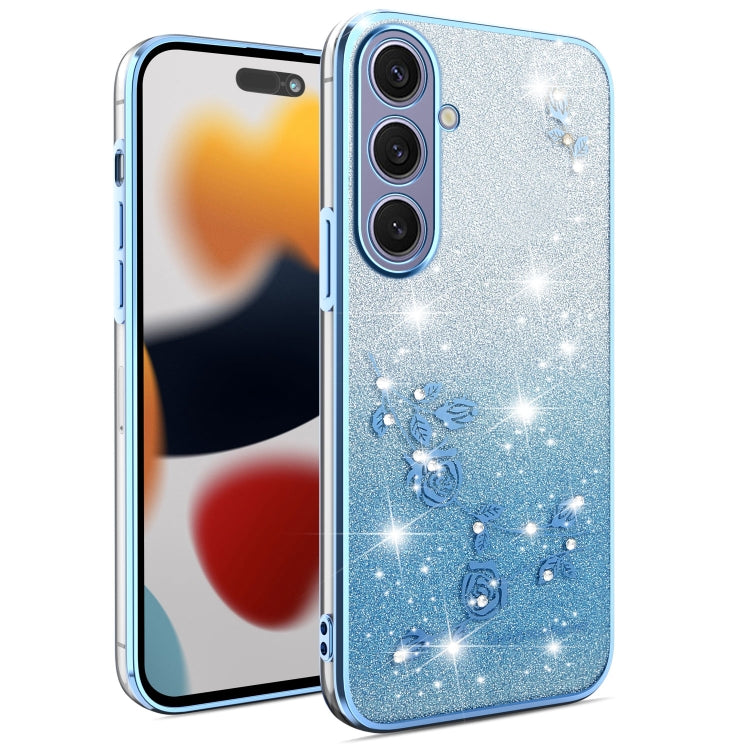 For Samsung Galaxy S25+ 5G Gradient Glitter Flower All-inclusive Phone Case(Blue) - Galaxy S25+ 5G Cases by PMC Jewellery | Online Shopping South Africa | PMC Jewellery | Buy Now Pay Later Mobicred