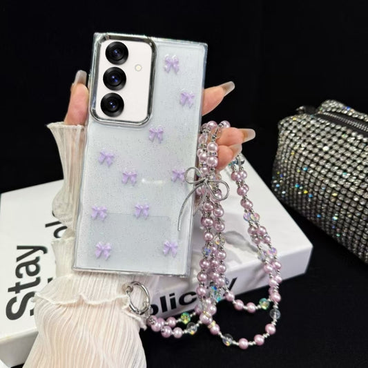 For Samsung Galaxy S25 5G Little Fresh Bow Neck Chain TPU Phone Case(Purple) - Galaxy S25 5G Cases by PMC Jewellery | Online Shopping South Africa | PMC Jewellery | Buy Now Pay Later Mobicred